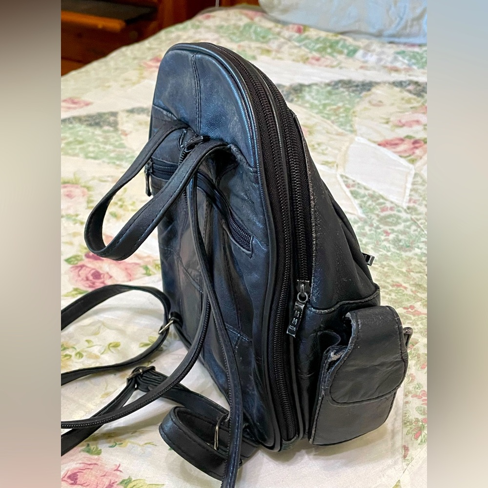 Small black leather backpack